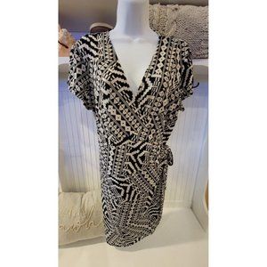 Emma & Michele Black and White Geometric Midi Wrap Dress